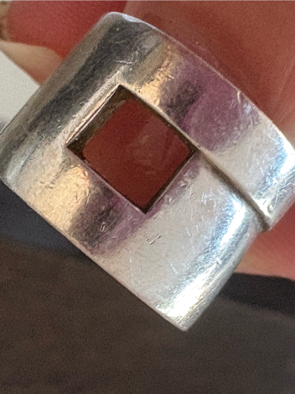 Gucci 925 Silver Square Cut Out Ring Size 6